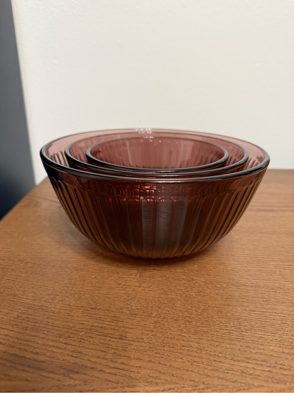 Vintage Pyrex Cranberry Glass Nesting Bowls – Set of 3